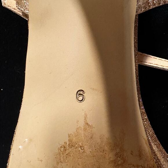 American Glamour Badgley Mischka Gold Glitter Strappy Heels Sz 6 - Picture 10 of 11